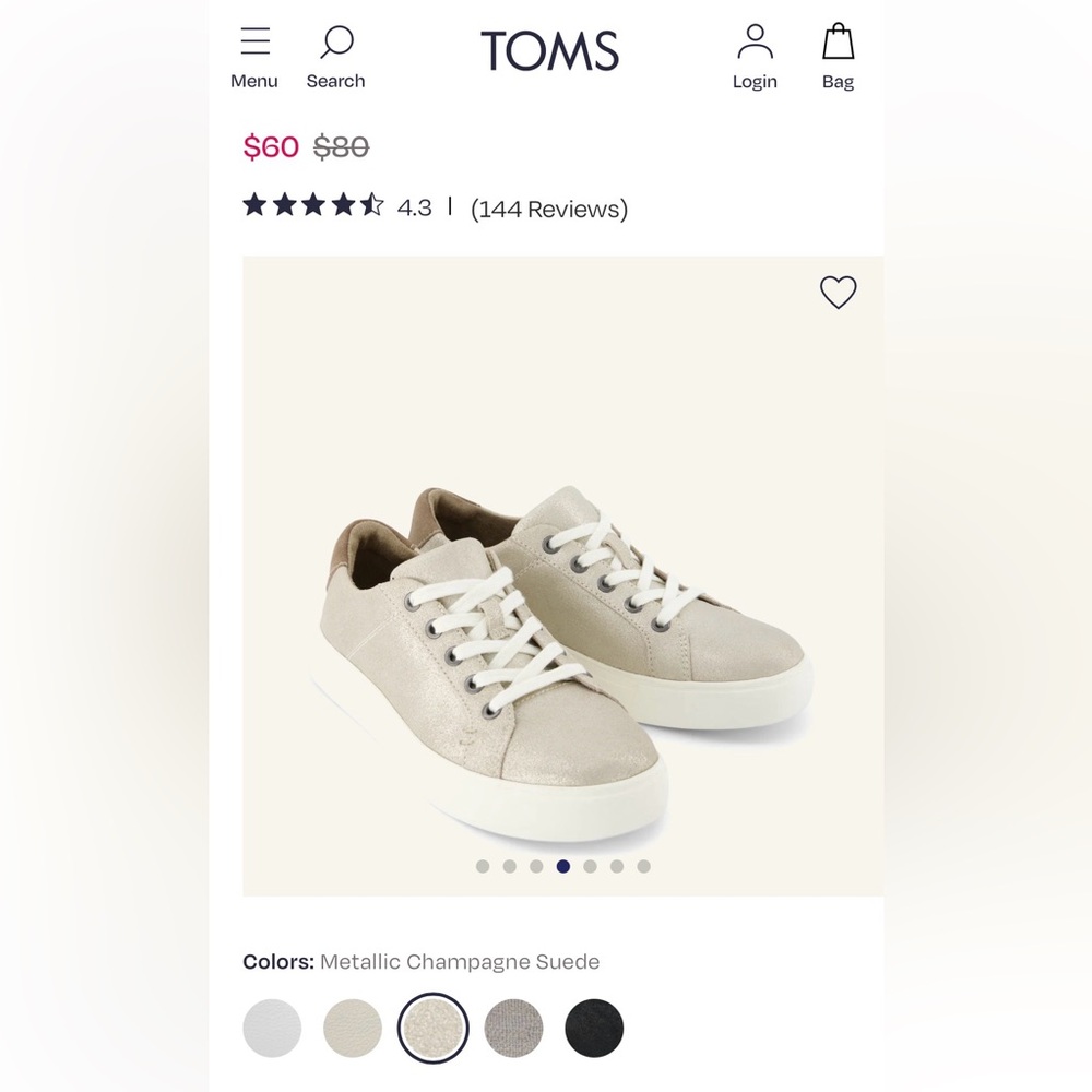 Toms Women's Champagne Metallic Suede Sneakers NIB